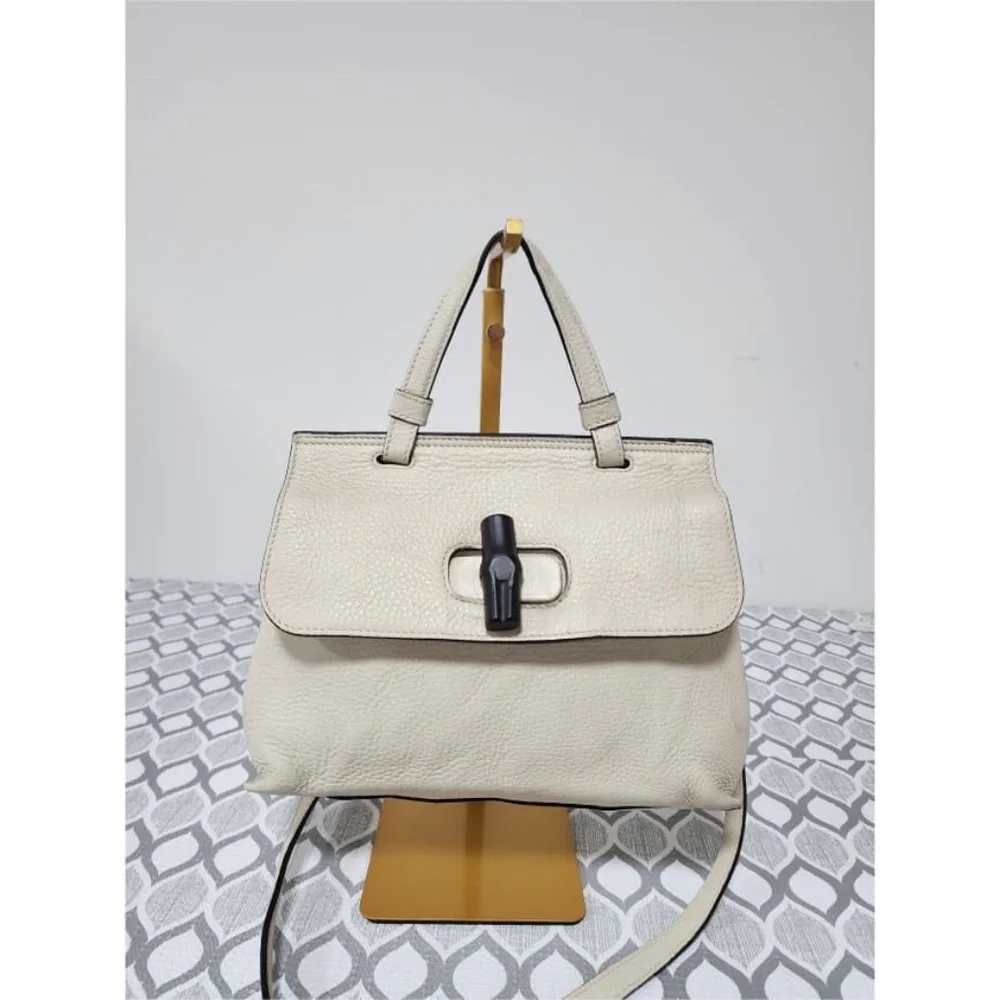 Authentic Gucci Small Bamboo Daily Satchel Bag Off-White